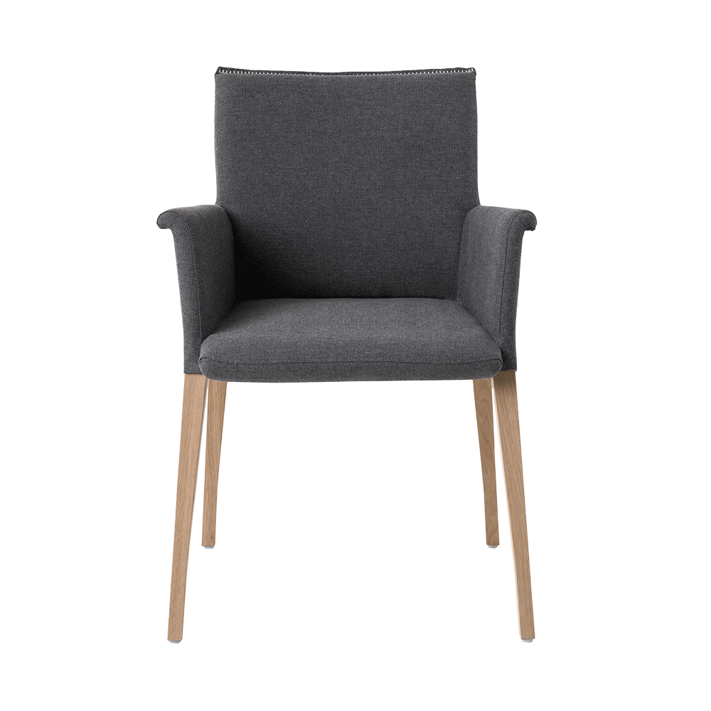 Mobitec :: Pure Deco C06 gray upholstered chair with armrests, 59 cm wide, wooden legs