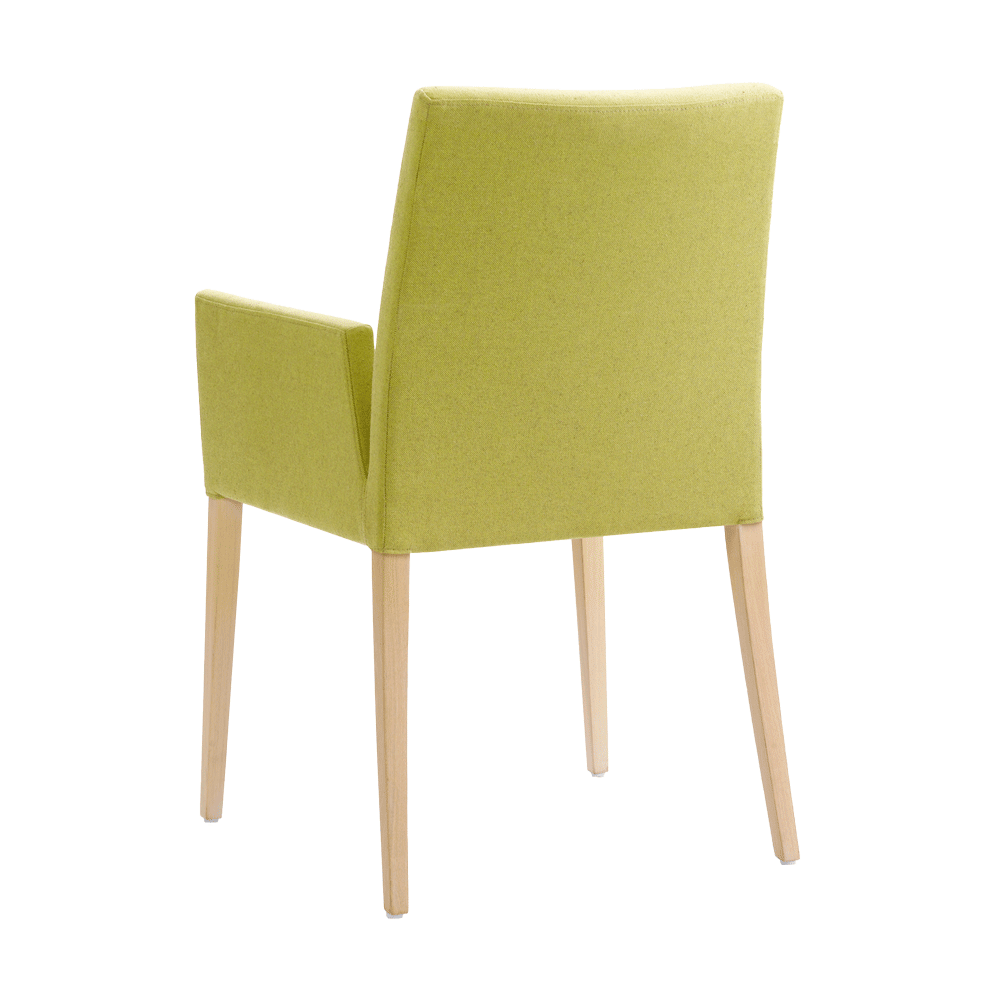 Mobitec :: Slim C06 green upholstered chair with armrests, 55 cm wide, wooden legs