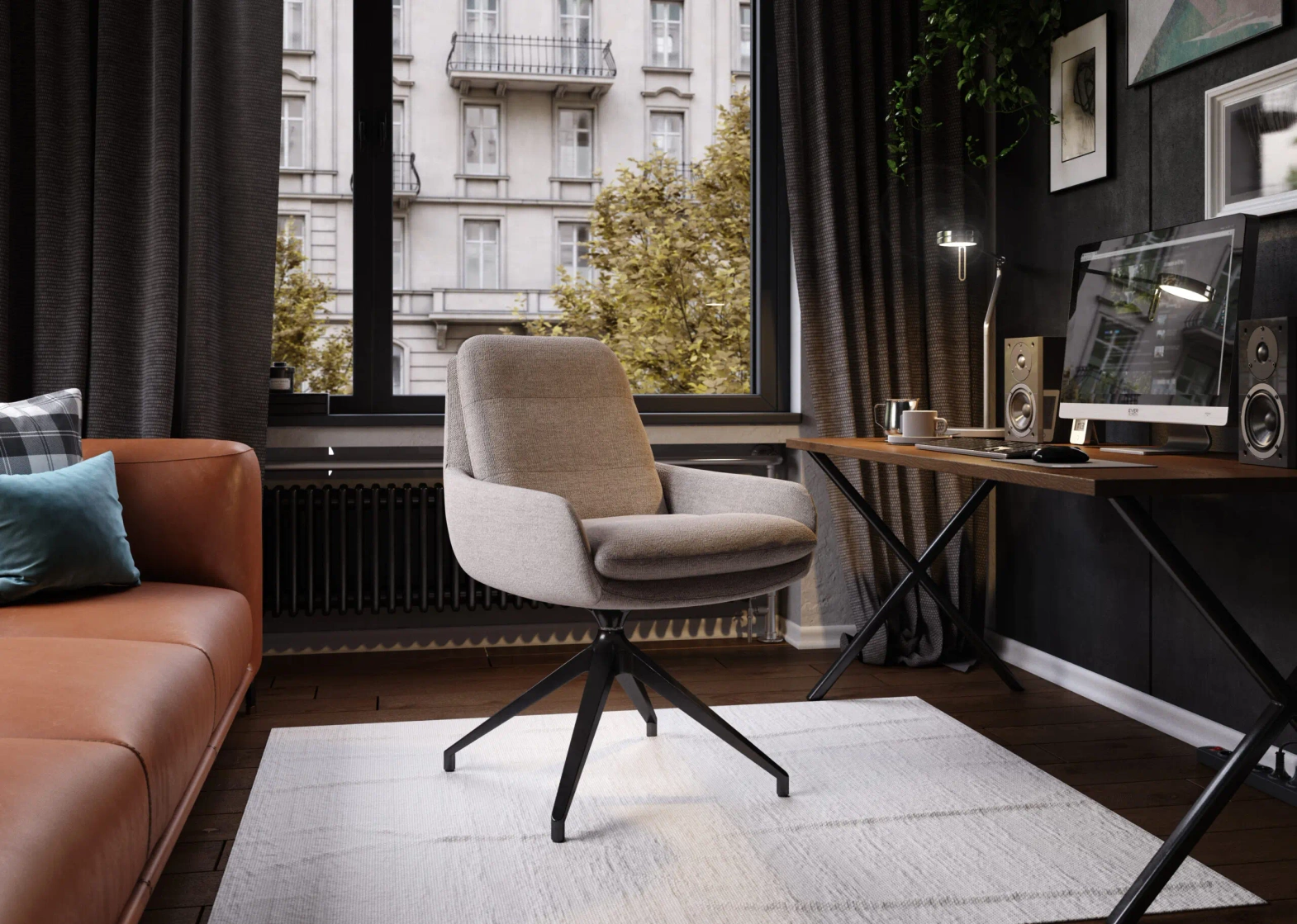 Claudie :: Johan upholstered chair with armrests, metal legs, color to choose from, width 54 cm