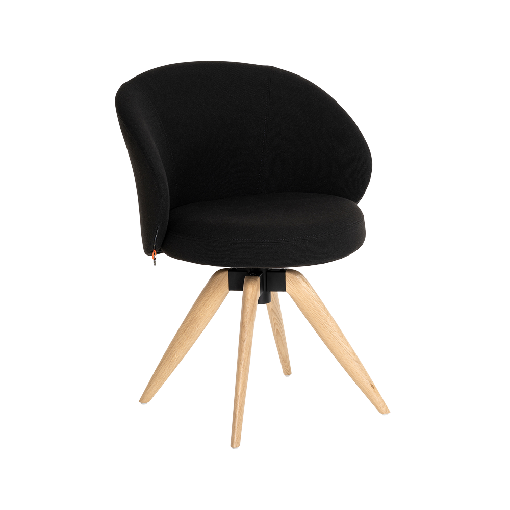 Mobitec :: Neo C06 black swivel chair with armrests on wooden legs, width 59 cm