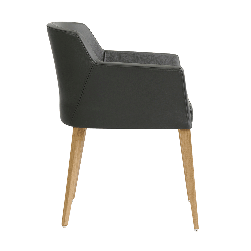 Mobitec :: Colibri C01 upholstered chair, gray, with armrests, 61 cm wide, wooden legs