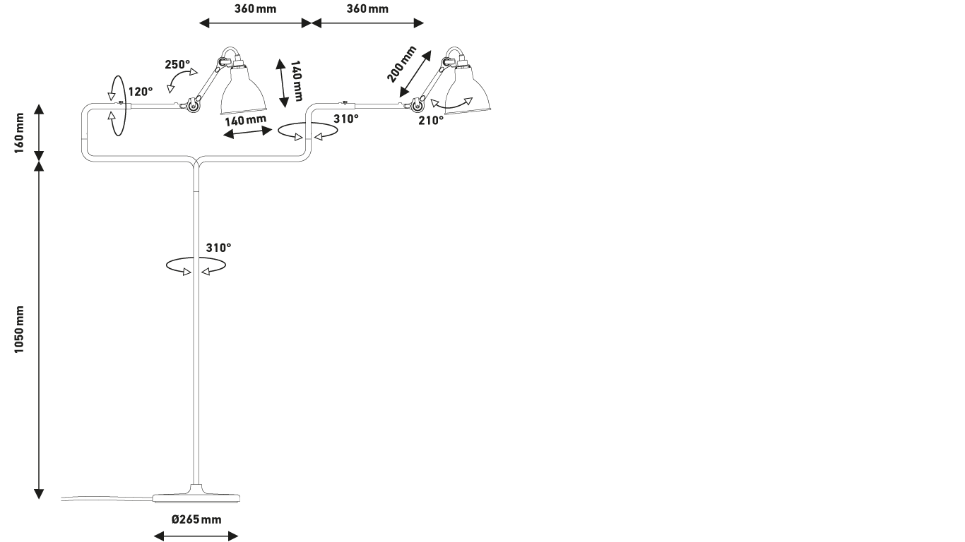 DCW:: Floor lamp Lampe Gras N° 411 black height 120 cm