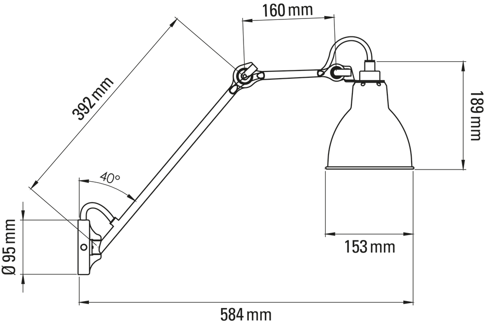 DCW:: Lampe Gras N°122 & N°122 SW schwarze Wandleuchte, Durchmesser 15,3 cm