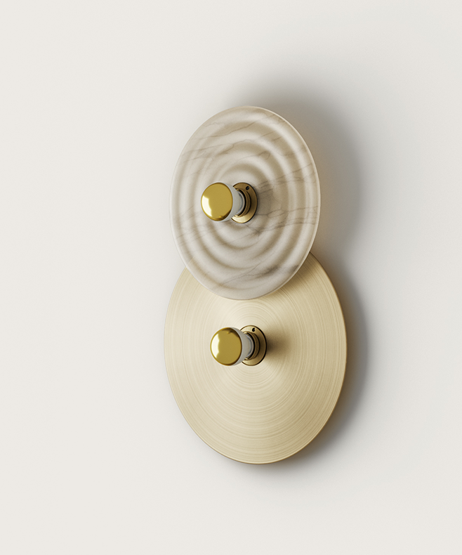 Aromas :: Abby Wandleuchte/Wandleuchte, Durchmesser 55 cm, Gold und Alabaster + Glühbirnen