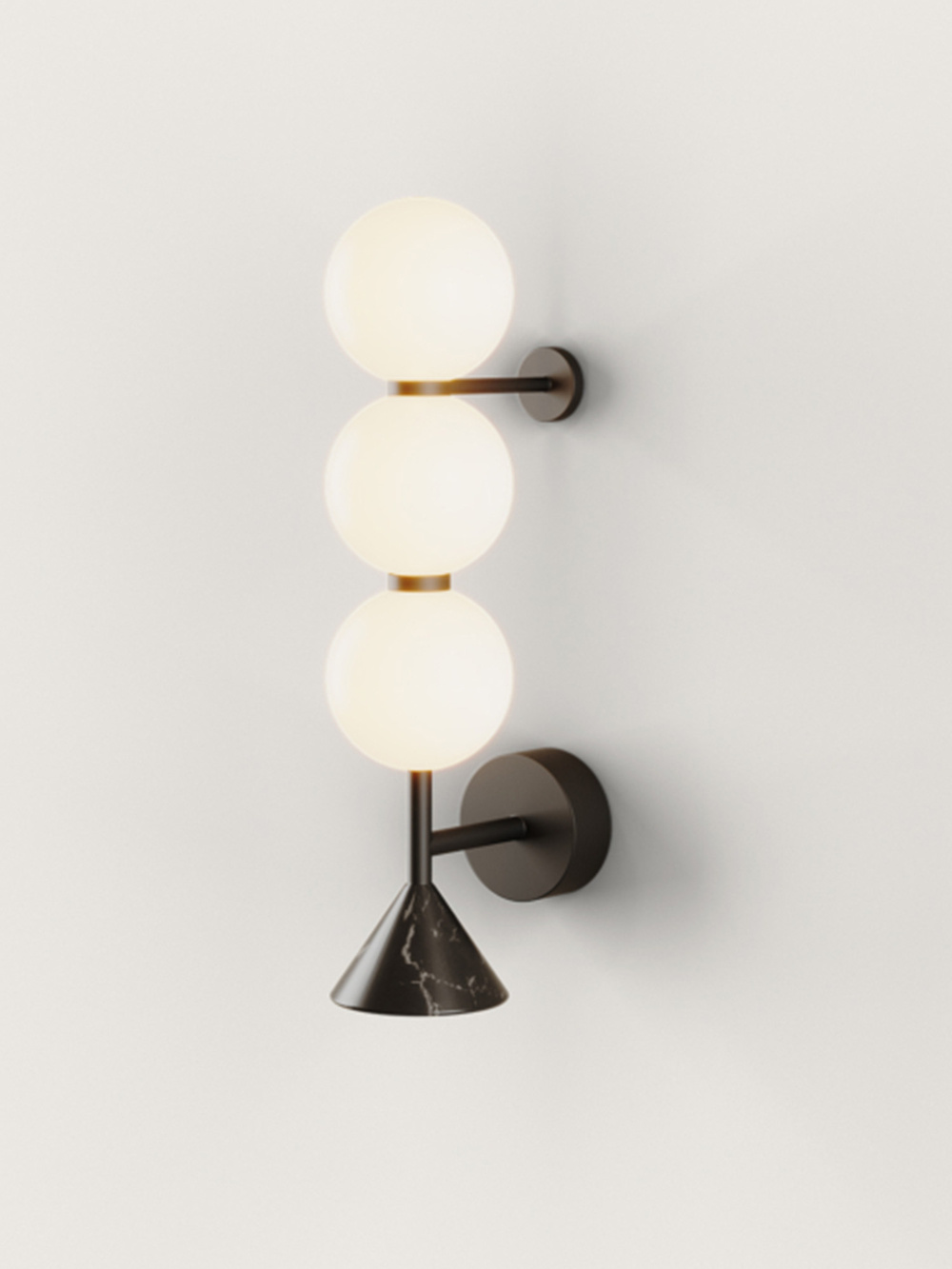 Aromas :: Soko 3 wall lamp / sconce, height 52 cm, black metal / black marble