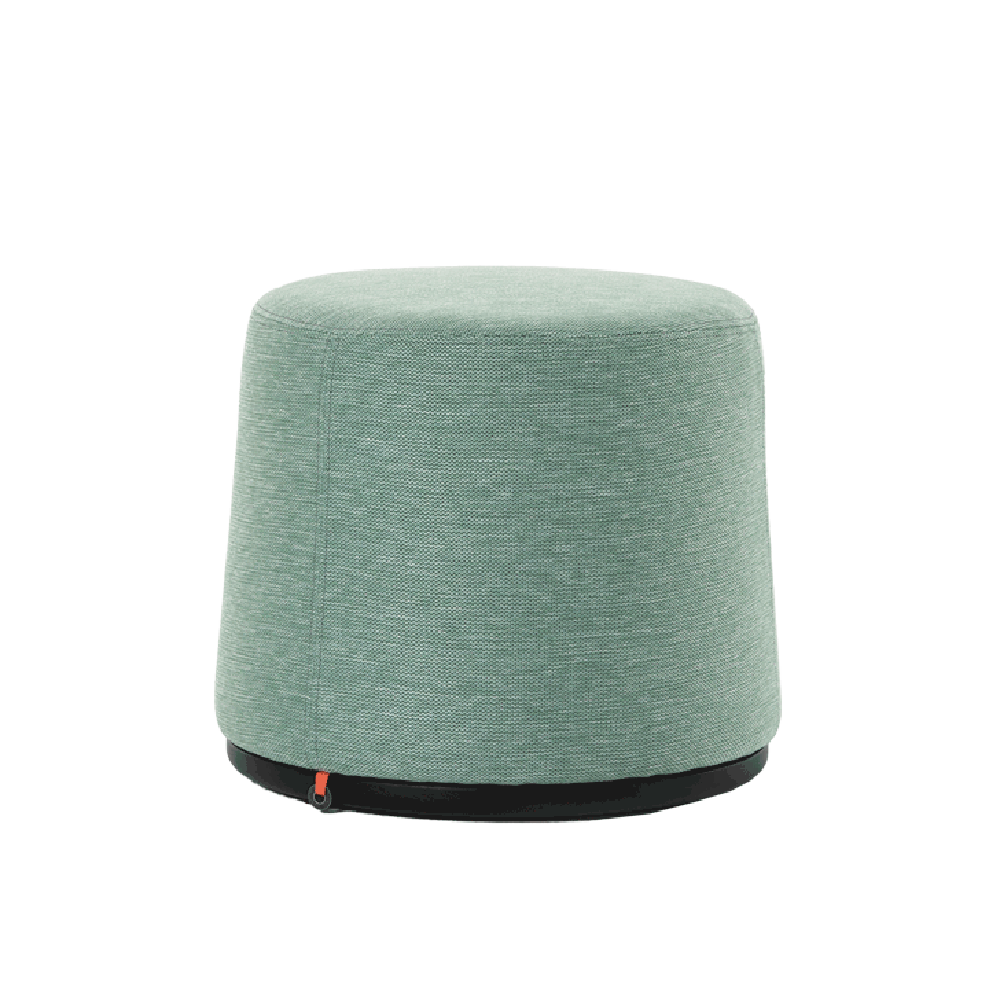 Mobitec :: Bolero green upholstered pouf with wooden base, diameter 51 cm
