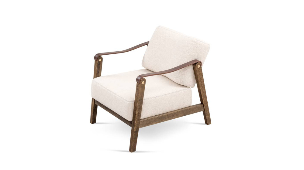 Nordic Line: Philip beige upholstered armchair with leather armrests