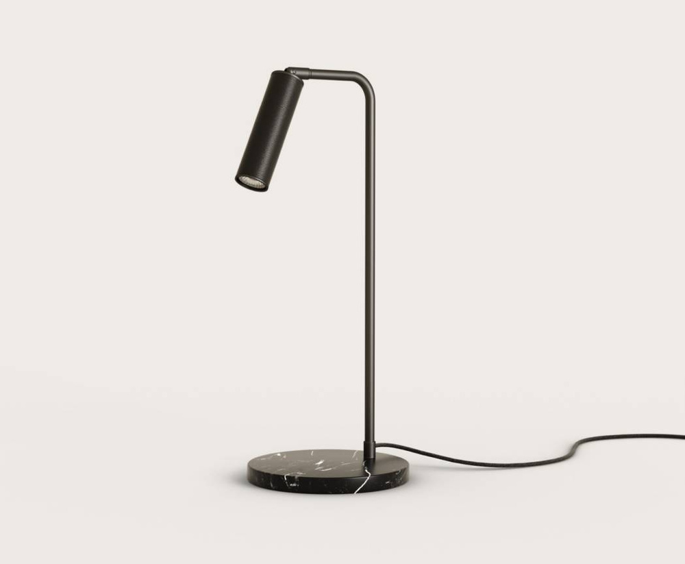 Aromas :: Tura desk lamp, height 49.5 cm, leather-covered lampshade / black marble base