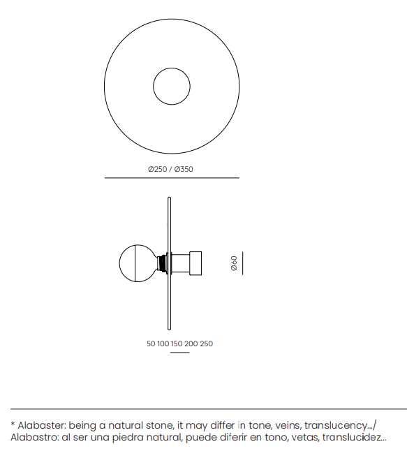 Aromas :: Lampa ścienna / kinkiet Alba alabaster / złoty metal śr. 35 cm / mocowanie 5 cm
