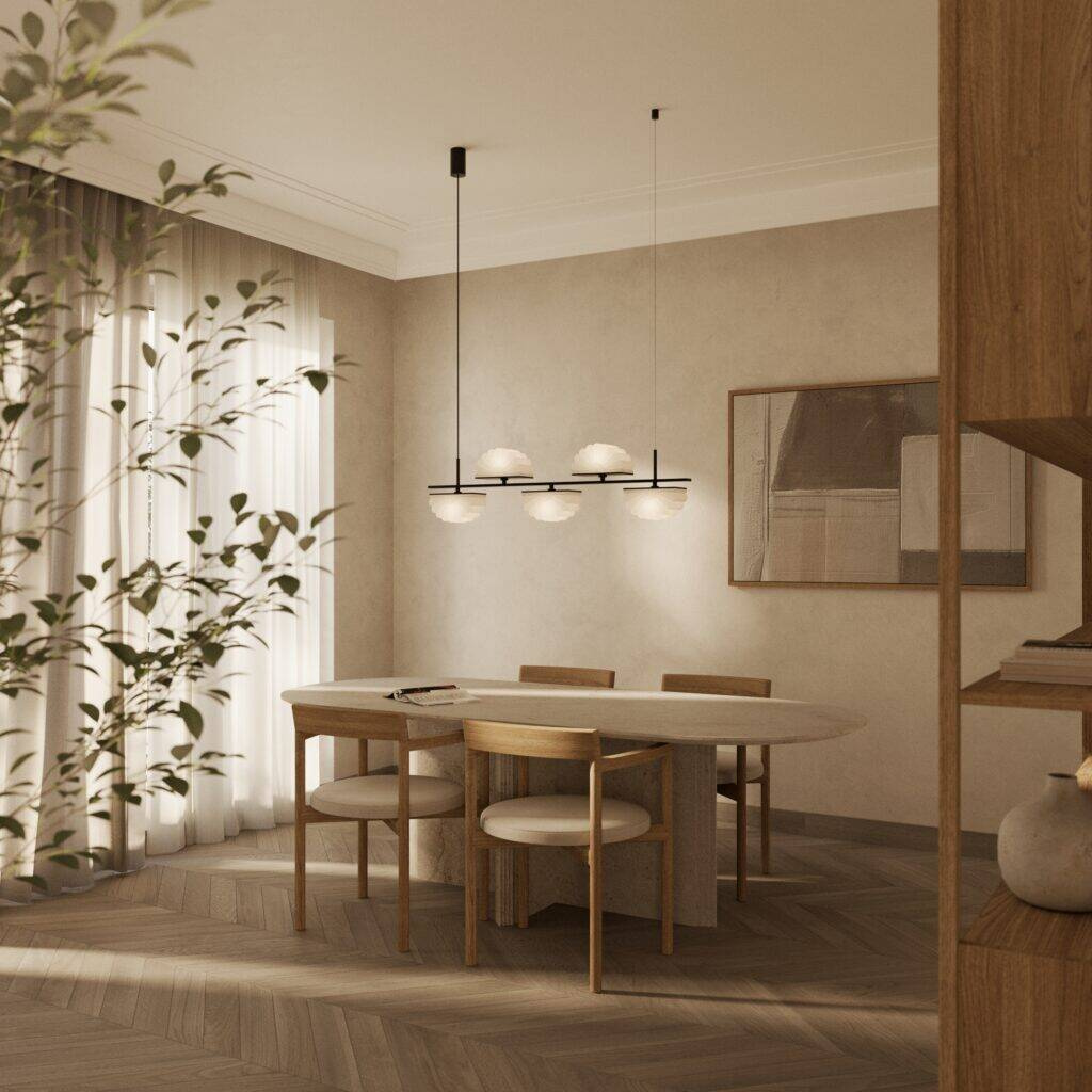 Aromas :: Gina 5 Hängeleuchte, Breite 110 cm, schwarz-weiß