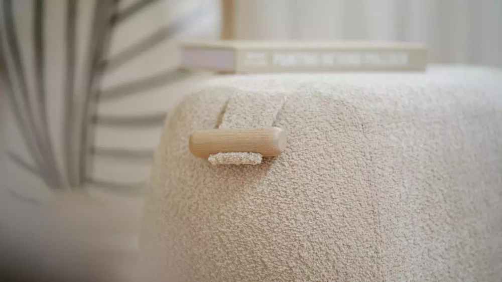 Mobitec :: Thalia upholstered pouf, gray, height 50 cm, with wooden handle