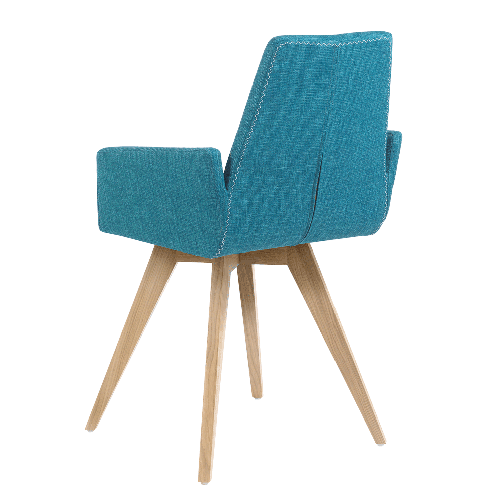 Mobitec :: Mood 43 blue upholstered chair with armrests, 58 cm wide, wooden legs