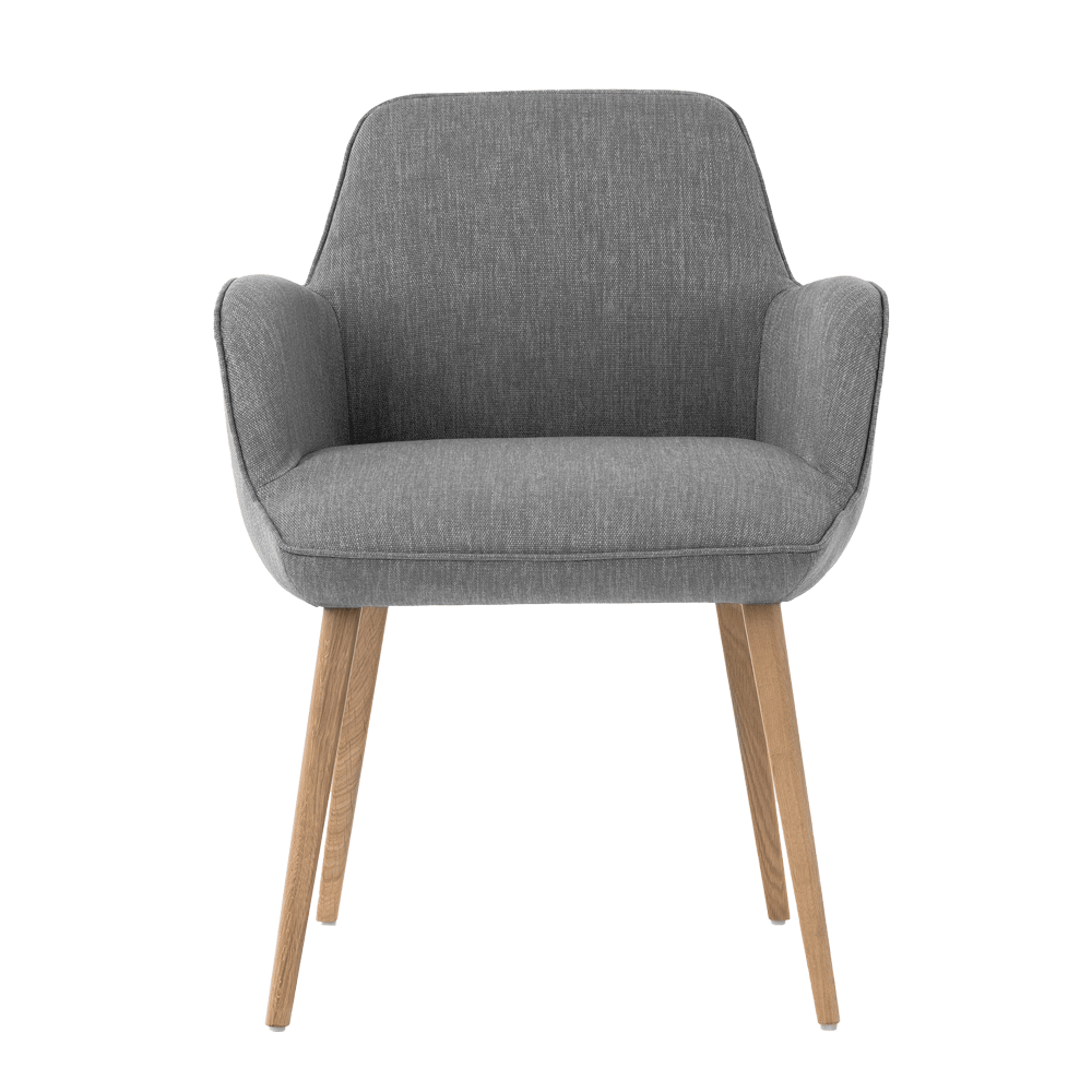 Mobitec :: Mood 101 upholstered chair, gray, with armrests, width 61 cm, wooden legs, piping