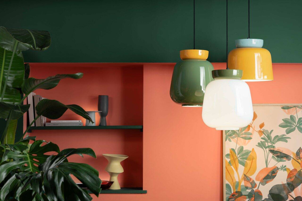 Ferroluce :: Corcovado pendant lamp, diameter 29 cm, ceramic, green and yellow