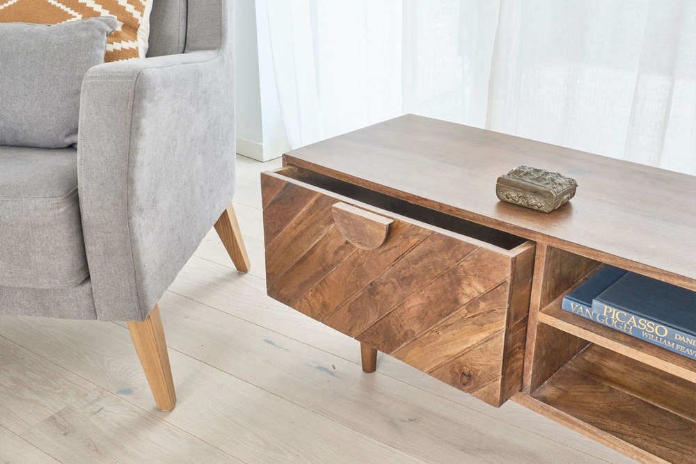 TABLE4U :: Drewniana szafka RTV Irena 150x40x45 - kolor bursztyn