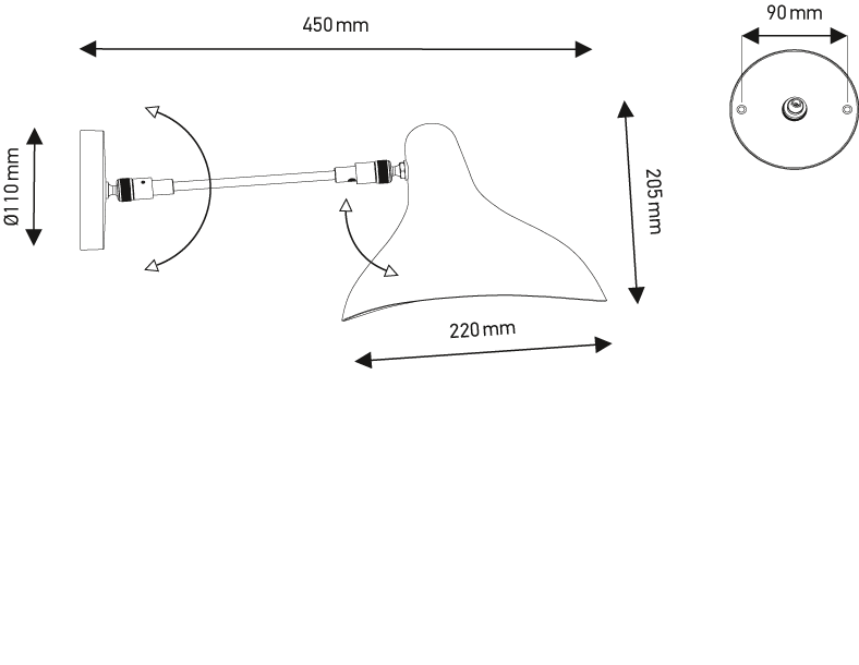 DCW:: Mantis BS5 schwarze Wandleuchte, Tiefe 45 cm