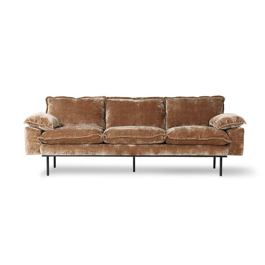 HKliving :: Sofa retro 3-osobowa aksamitny sztruks w kolorze postarzanego złota