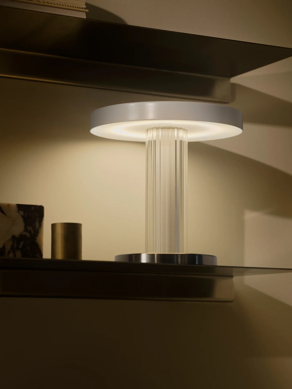 Design For The People :: Trezzi portable table lamp, height 21.9 cm, white / transparent