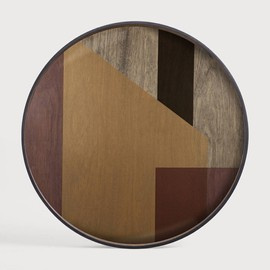 Ethnicraft :: Angle rundes Tablett, Braun und Burgunderrot, Größe XL, Durchmesser 92 cm