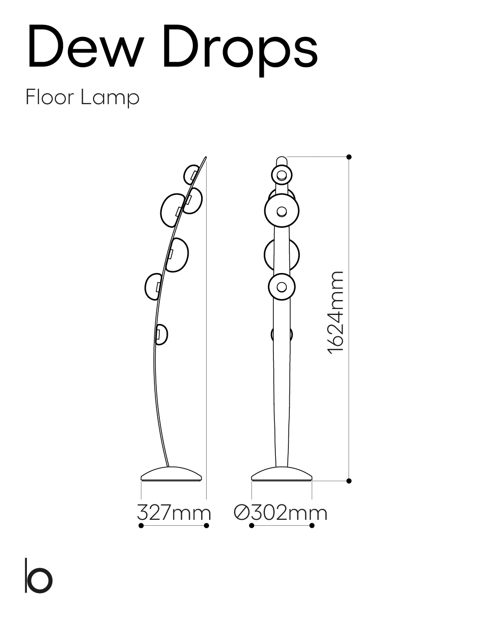 Bomma :: Dew Drops floor lamp, height 162.4 cm, black vegan leather
