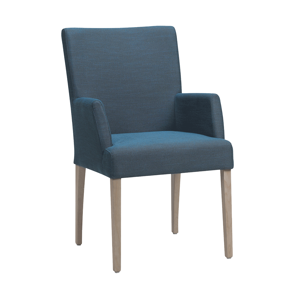 Mobitec :: Shanna C05 blue upholstered chair with armrests, width 57 cm, wooden legs