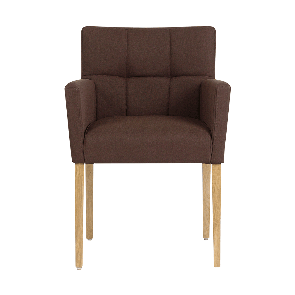 Mobitec :: Carré C02 brown upholstered chair with armrests, 57 cm wide, wooden legs