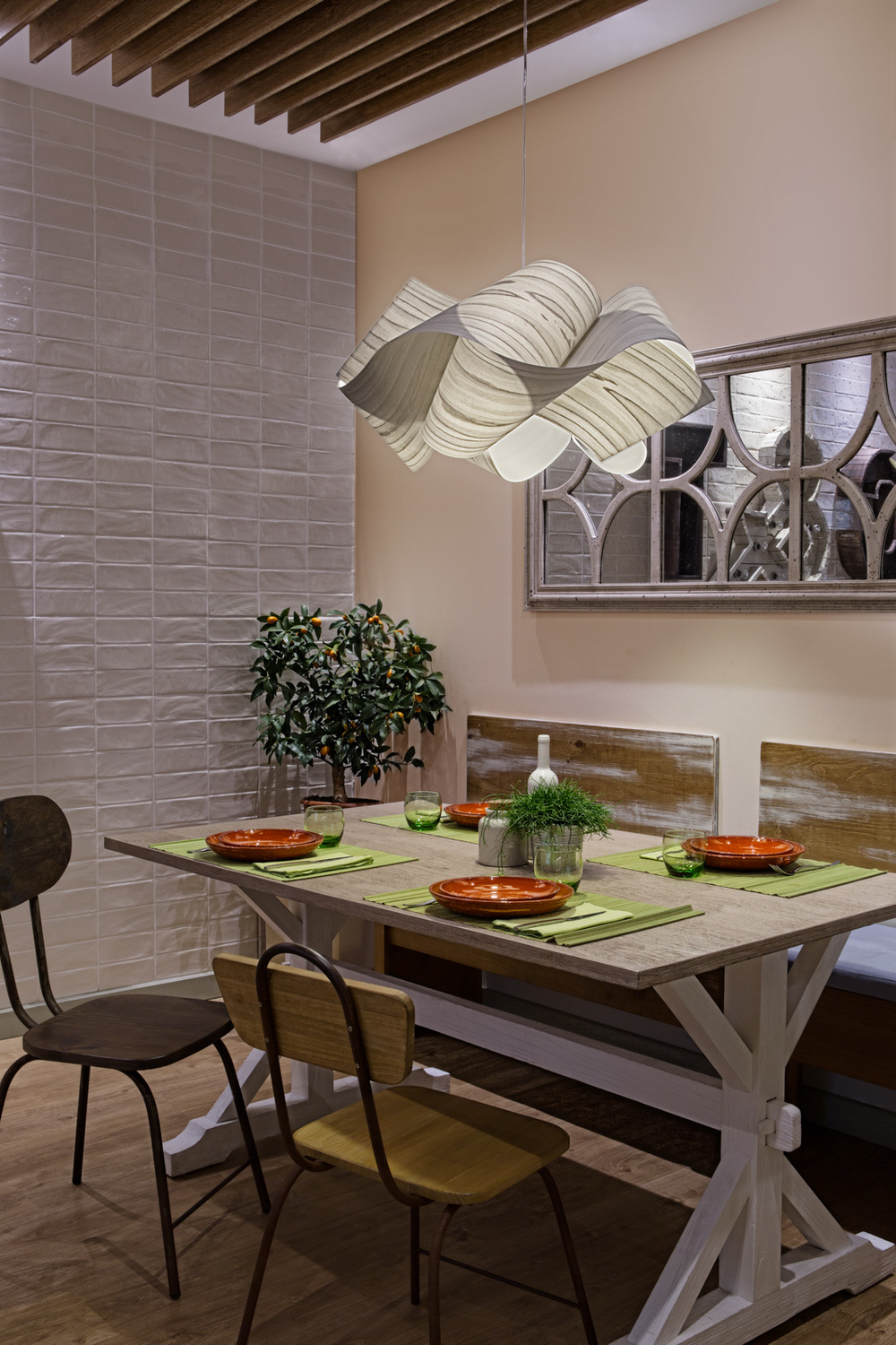 LZF :: Swirl pendant lamp, diameter 54 cm, natural cherry color / nickel-plated ceiling rose