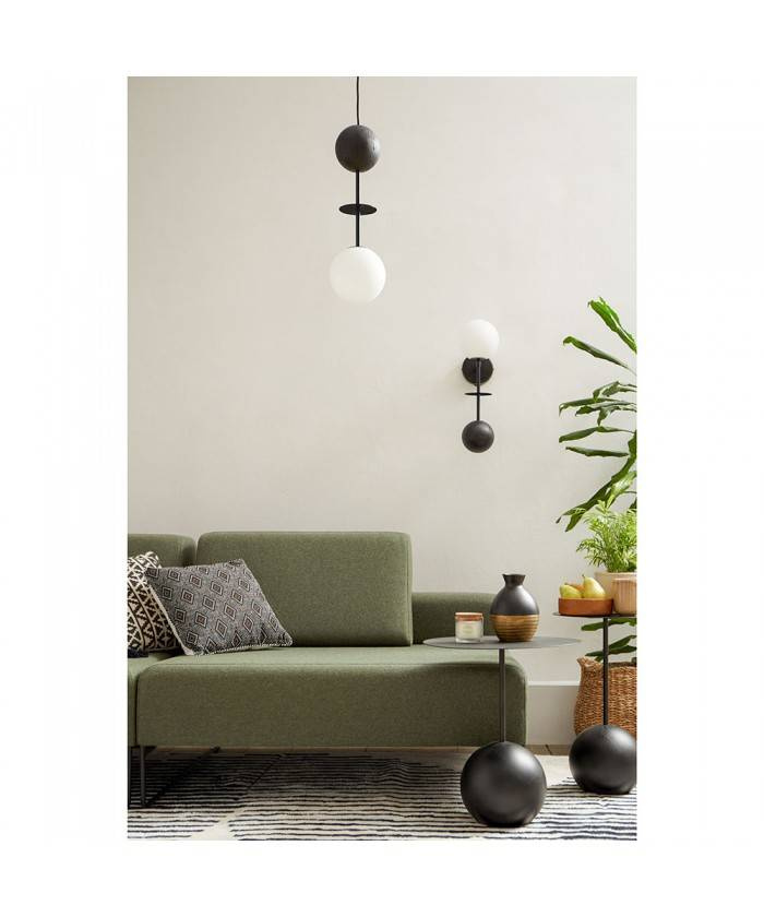 Ummo :: Oio A hanging lamp, black and white, width 15 cm, with a wooden ball