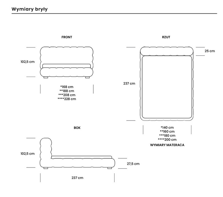 Nordic Line :: Gepolstertes Bett Michelle hellbeige Bouclé 160x200 cm