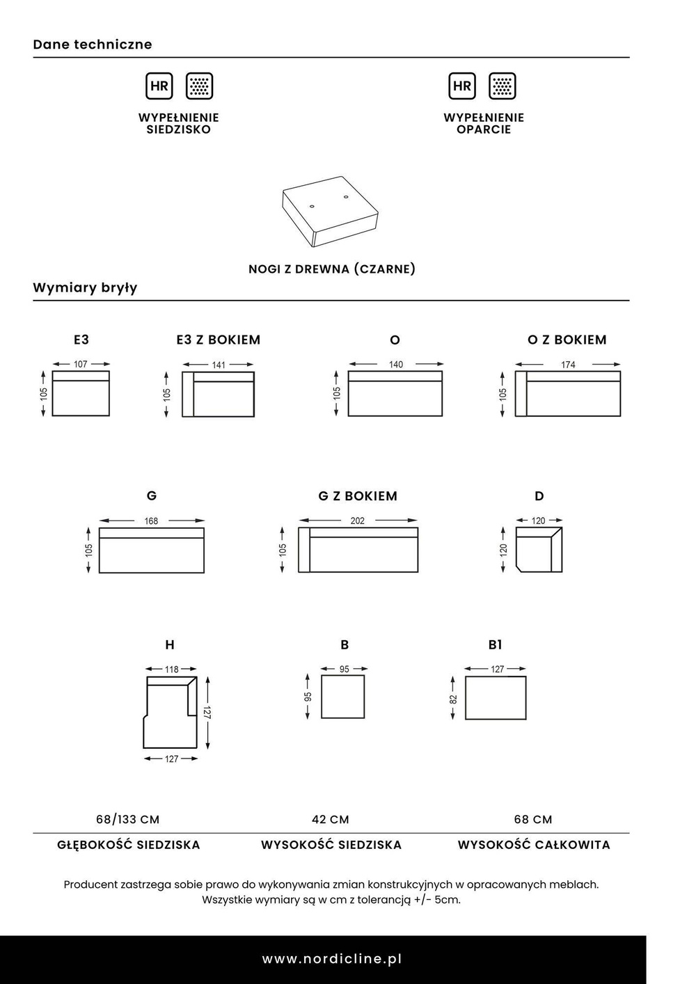 Nordic Line :: Sofa tapicerowana Michelle (dawniej Michelin) 3-osobowa szara 236x68x105 cm