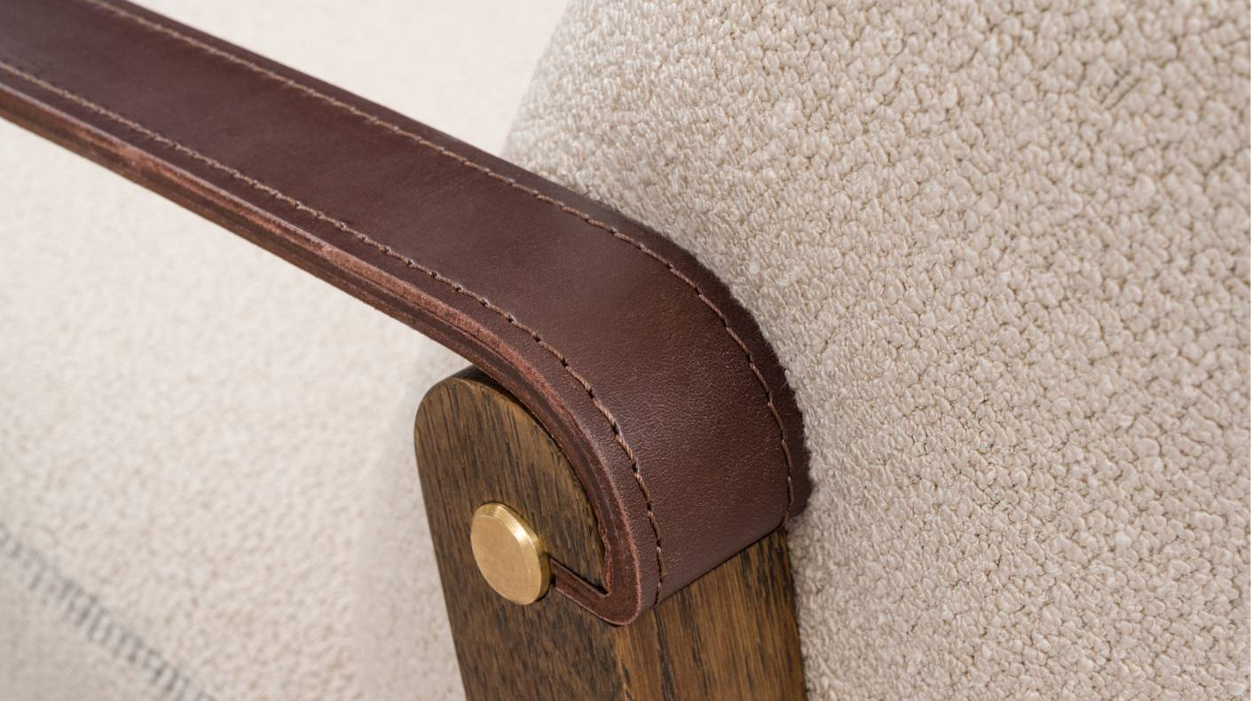 Nordic Line: Philip beige gepolsterter Sessel mit Lederarmlehnen