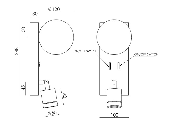 Aromas :: Tea 2 Wandleuchte / Wandleuchte, Breite 10 cm, schwarz mit schwarzem Marmor