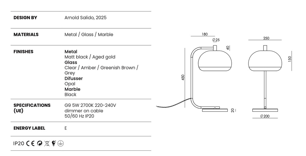 Aromas :: Lampa stołowa Cloud czarns wys. 45 cm