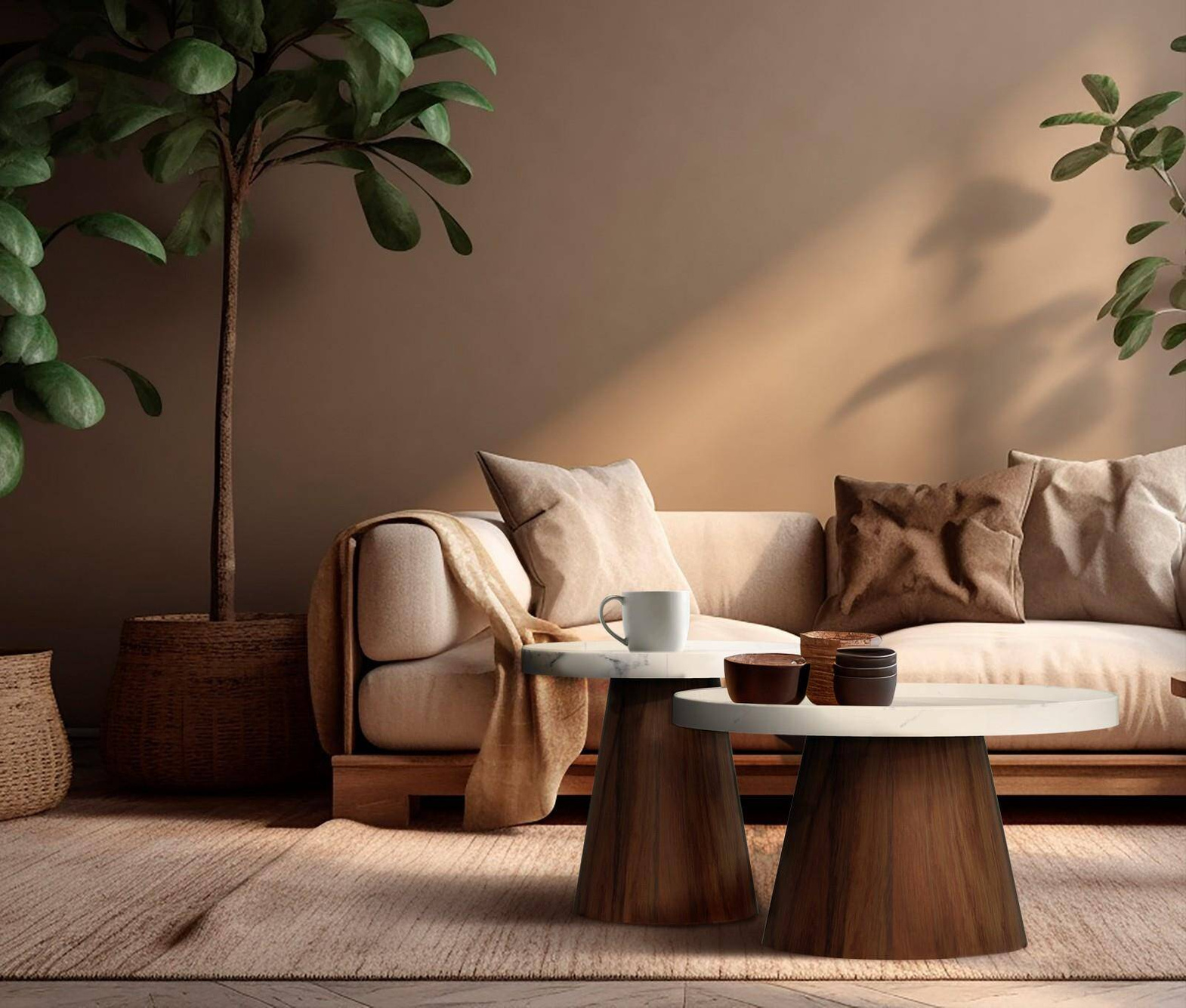 Set of two Nanna Set tables in walnut and white