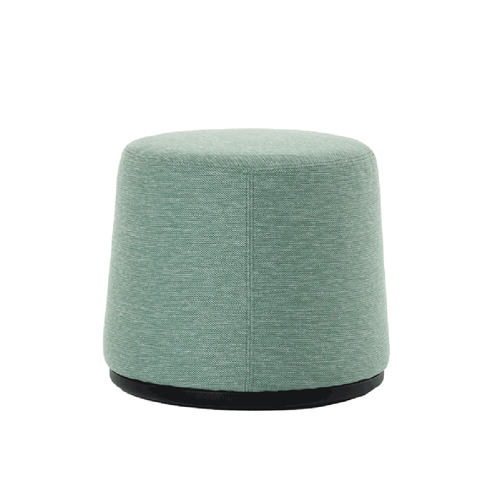 Mobitec :: Bolero green upholstered pouf with wooden base, diameter 51 cm