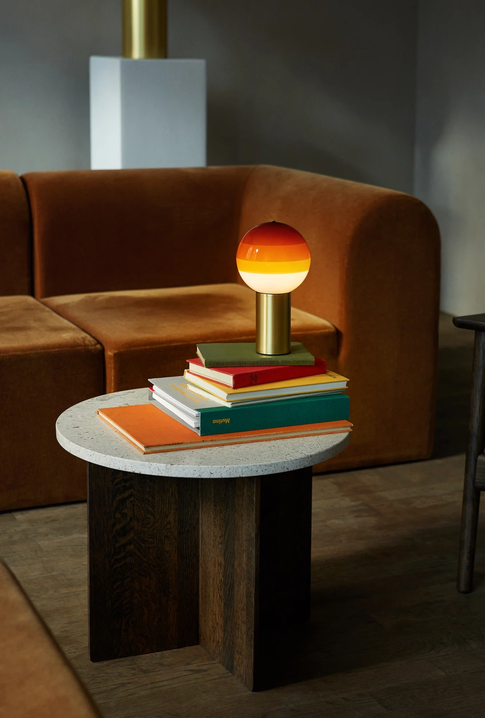 Marset :: Dipping table lamp, height 22.2 cm, amber and brass, wireless