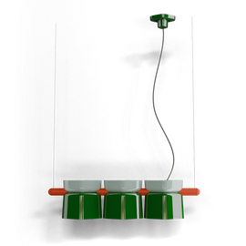 Ferroluce :: Yakitori hanging lamp, width 130 cm, green and blue