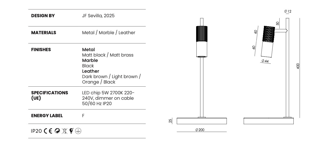Aromas :: Lampa stołowa Tura C czarna wys. 40 cm