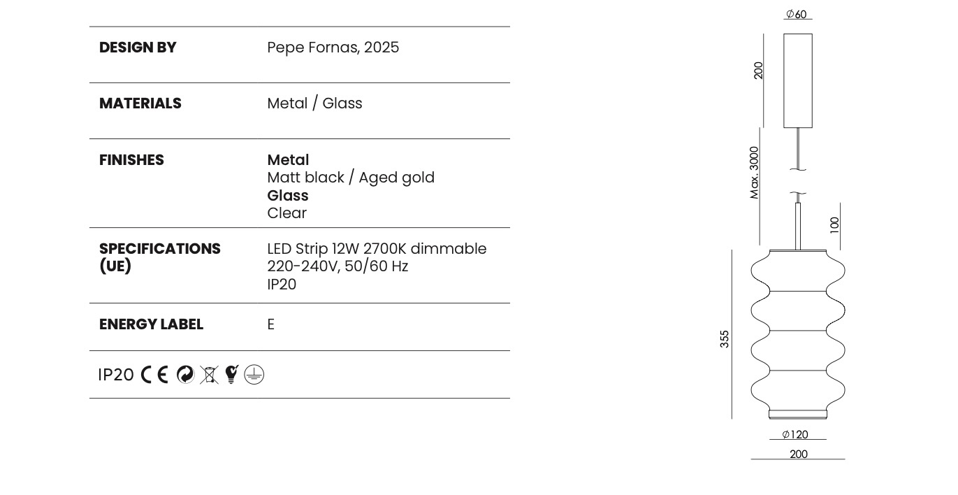 Aromas :: Lampa wisząca Vitree wys. 35,5 cm transparentne szkło / czarny metal