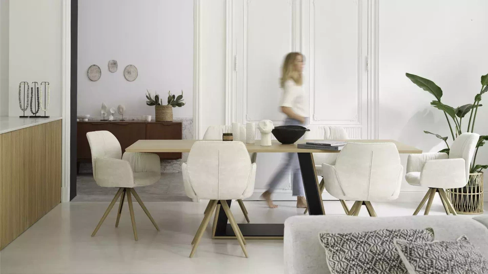 Mobitec :: Mood 99 gray upholstered chair with armrests, 60 cm wide, wooden base