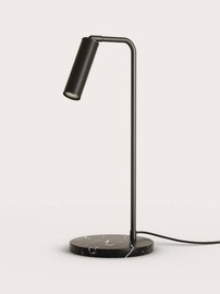 Aromas :: Lampa biurowa Tura wys. 49.5 cm klosz obity skórą / marmurowa podstawa czarna