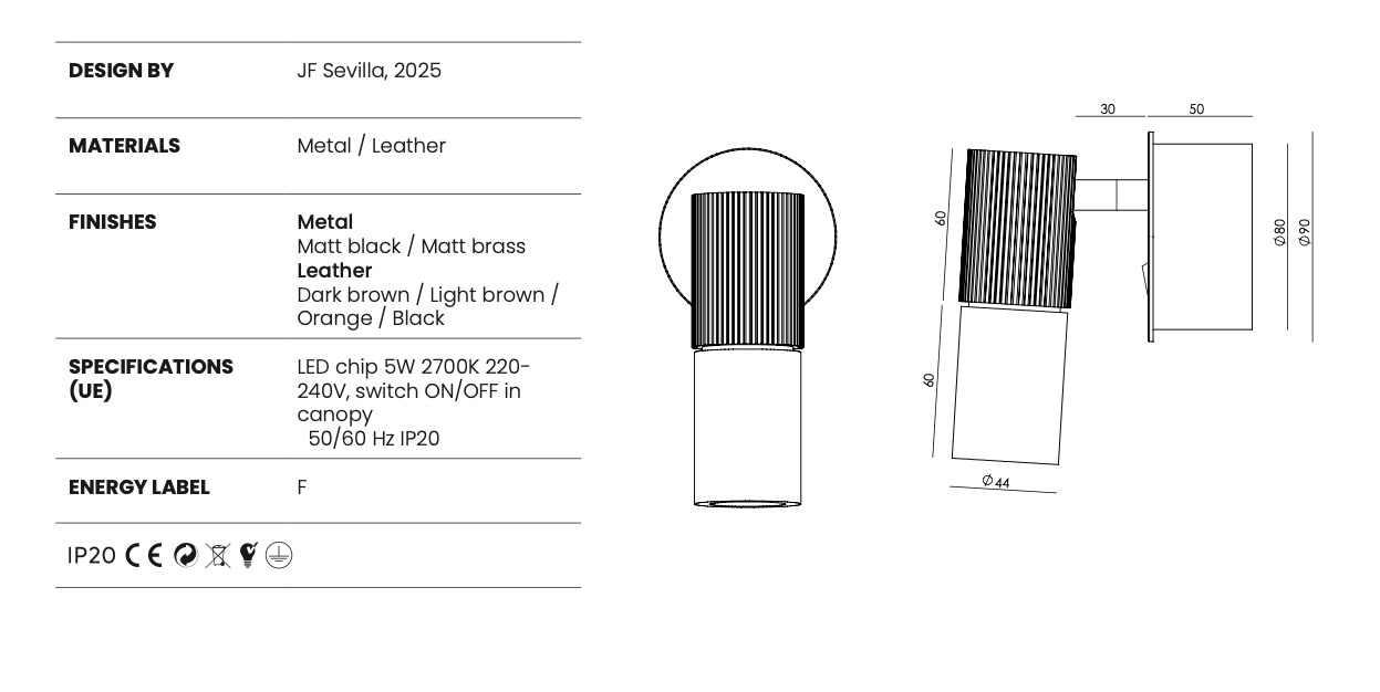 Aromas :: Lampa ścienna / kinkiet Tura C wys. 12 cm  złoty metal / ciemnobrązowa skóra
