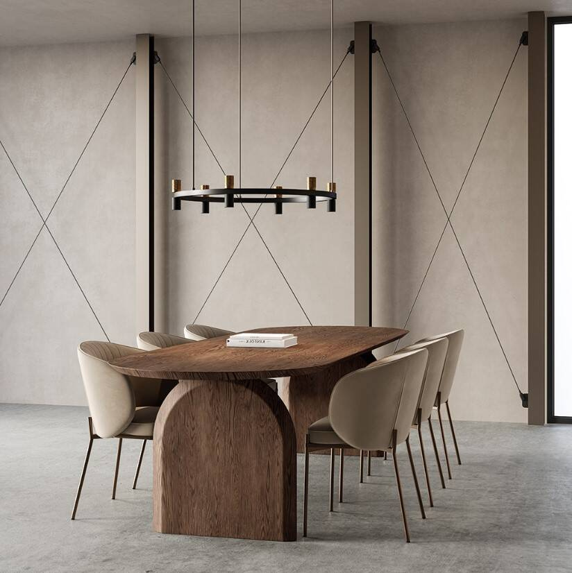 Aromas :: Tura 6 pendant lamp/chandelier, diameter 84 cm, leather shades