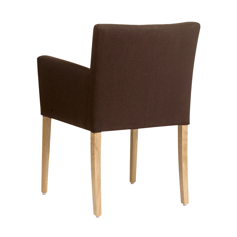 Mobitec :: Carré C02 brown upholstered chair with armrests, 57 cm wide, wooden legs