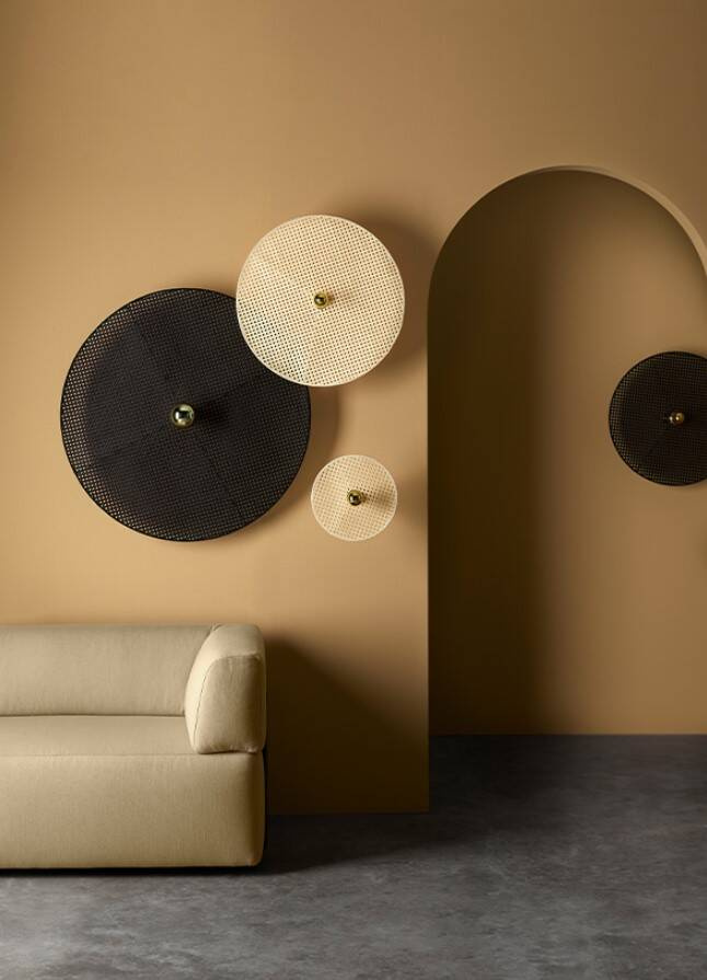 Aromas :: Tan Tan wall lamp / sconce, diameter 30 cm, rattan, black