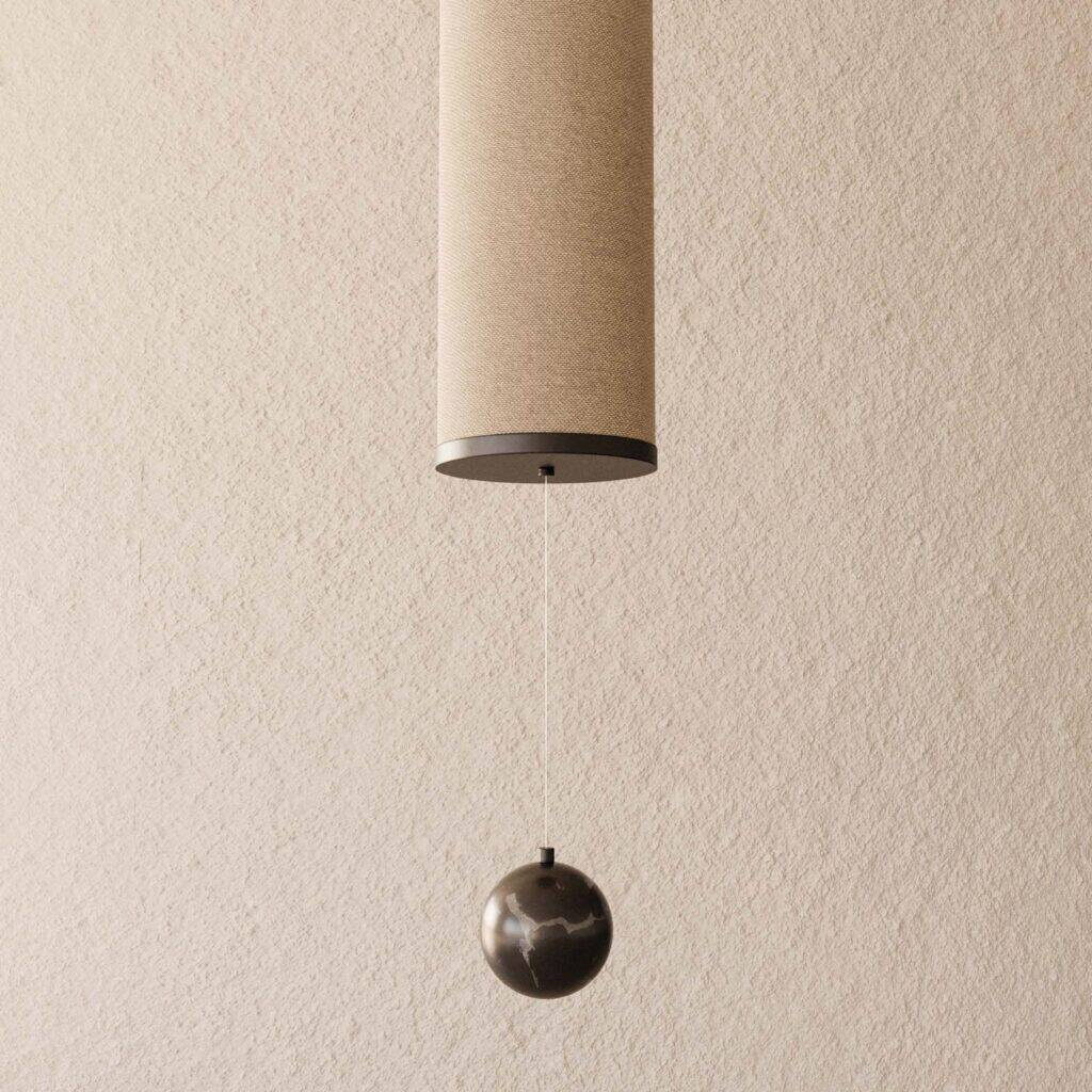 Aromas :: Nooi hanging lamp with linen shade, diameter 16.5 cm, vertical, with metal ball