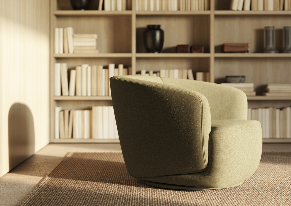 Escapade :: Fotel tapicerowany Ruben obrotowy w zielonej tkaninie Luando