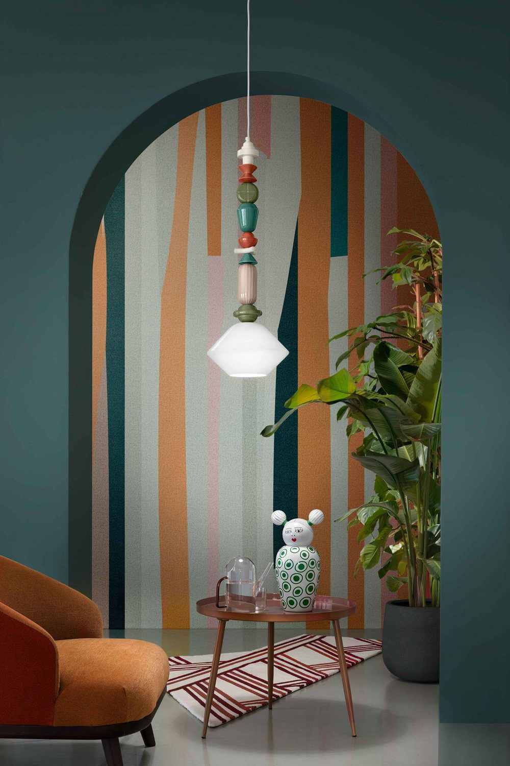 Ferroluce :: Lariat orange hanging lamp, height 74 cm