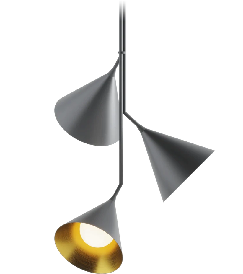 Robin :: Rubi Trio hanging lamp, width 43 cm, black and gold