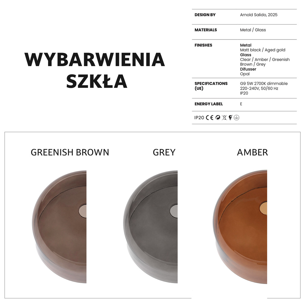 Aromas :: Lampa ścienna / kinkiet Cloud szer. 25 cm klosz bursztynowy / czarny metal